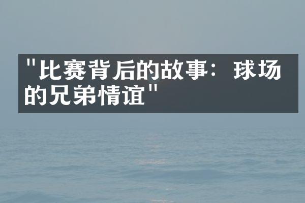 "比赛背后的故事：球场上的兄弟情谊"