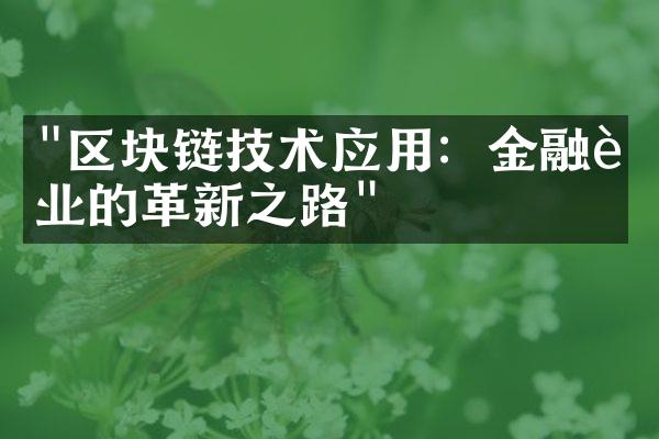 "区块链技术应用：金融行业的革新之路"