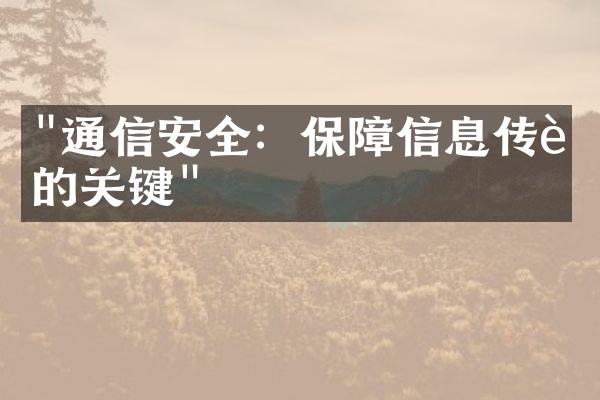 "通信安全：保障信息传输的关键"