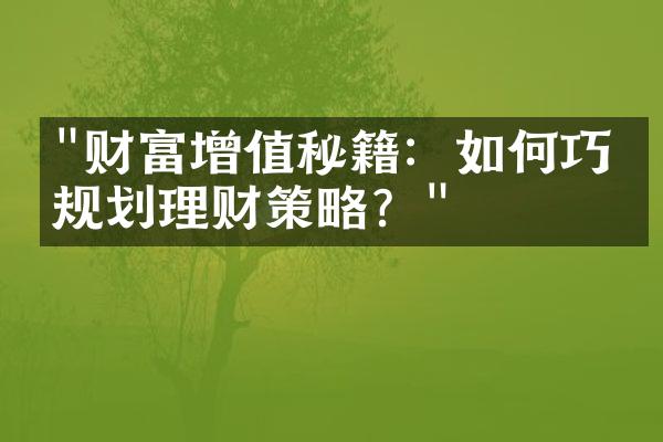 "财富增值秘籍：如何巧妙规划理财策略？"