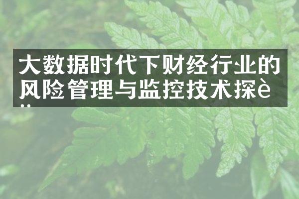 大数据时代下财经行业的风险管理与监控技术探讨