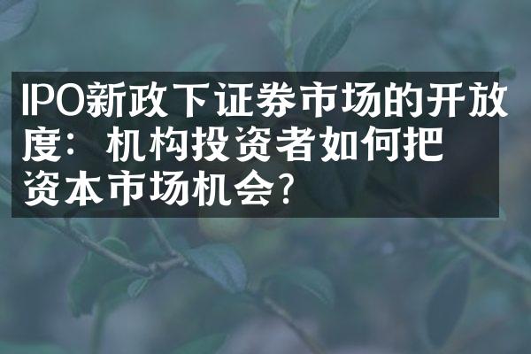 IPO新政下证券市场的开放度：机构投资者如何把握资本市场机会？