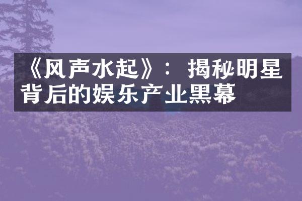 《风声水起》：揭秘明星背后的娱乐产业黑幕