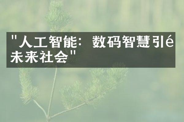 "人工智能：数码智慧引领未来社会"