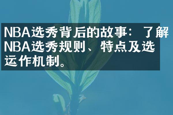 NBA选秀背后的故事：了解NBA选秀规则、特点及选手运作机制。