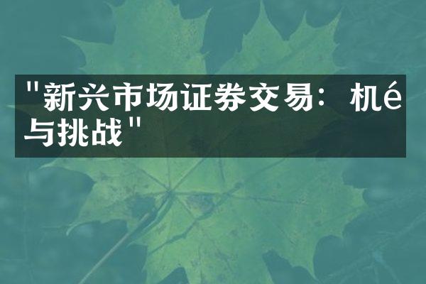 "新兴市场证券交易：机遇与挑战"