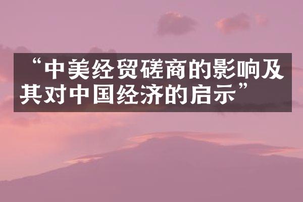 “中美经贸磋商的影响及其对中国经济的启示”