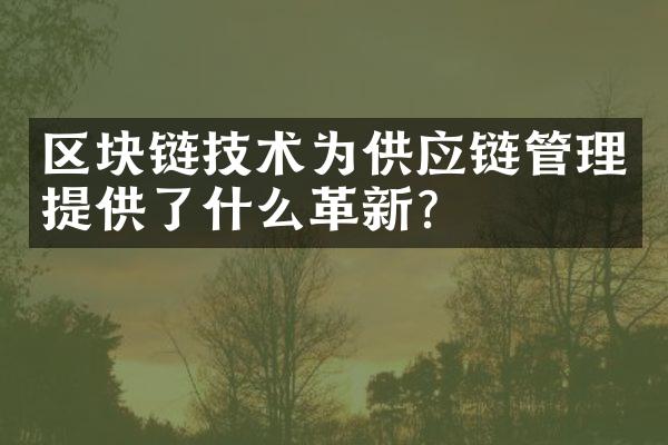 区块链技术为供应链管理提供了什么革新？