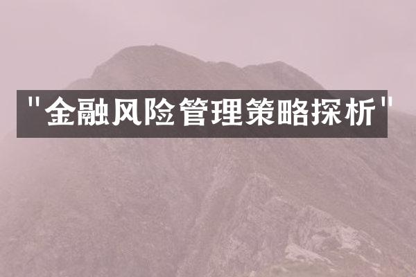 "金融风险管理策略探析"