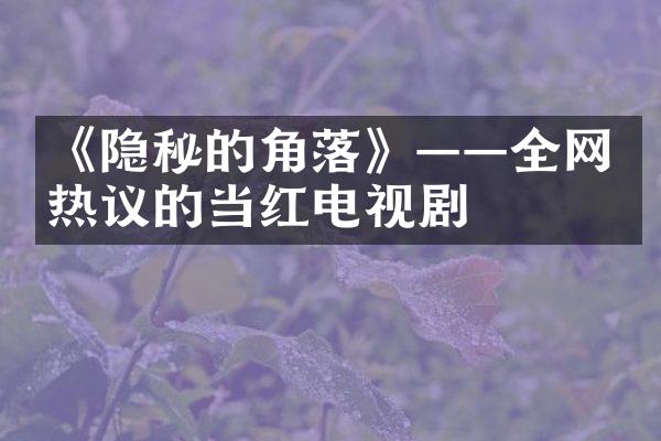 《隐秘的角落》——全网热议的当红电视剧