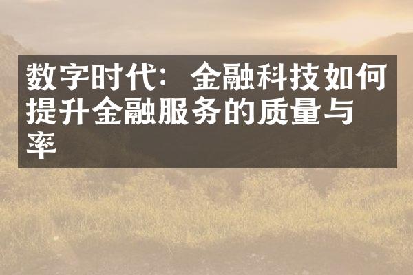 数字时代：金融科技如何提升金融服务的质量与效率