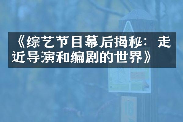 《综艺节目幕后揭秘：走近导演和编剧的世界》