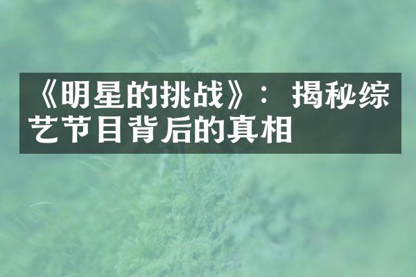 《明星的挑战》：揭秘综艺节目背后的真相