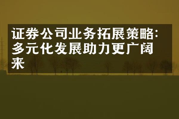 证券公司业务拓展策略：多元化发展助力更广阔未来