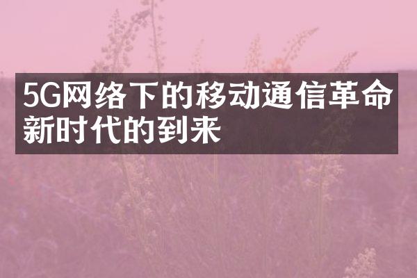 5G网络下的移动通信革命：新时代的到来