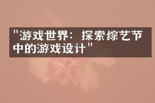 "游戏世界：探索综艺节目中的游戏设计"