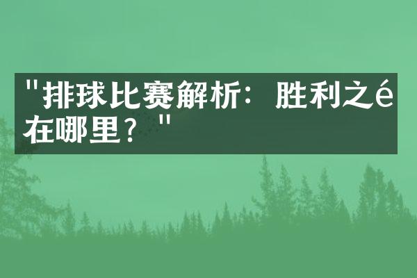 "排球比赛解析：胜利之道在哪里？"