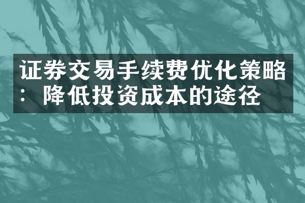 证券交易手续费优化策略：降低投资成本的途径