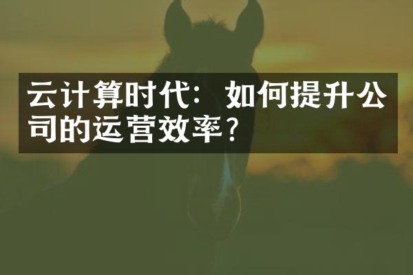 云计算时代：如何提升公司的运营效率？