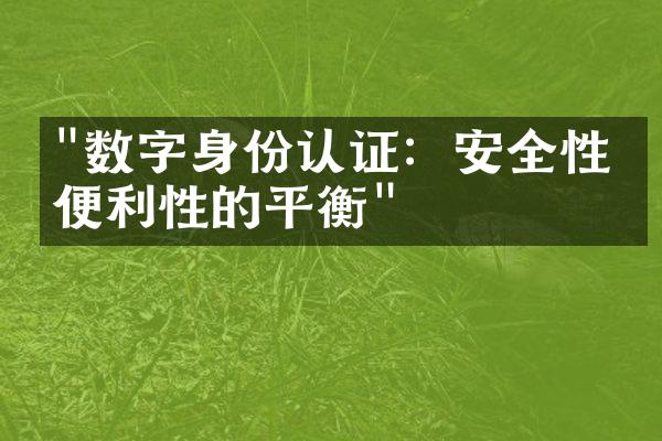 "数字身份认证：安全性与便利性的平衡"