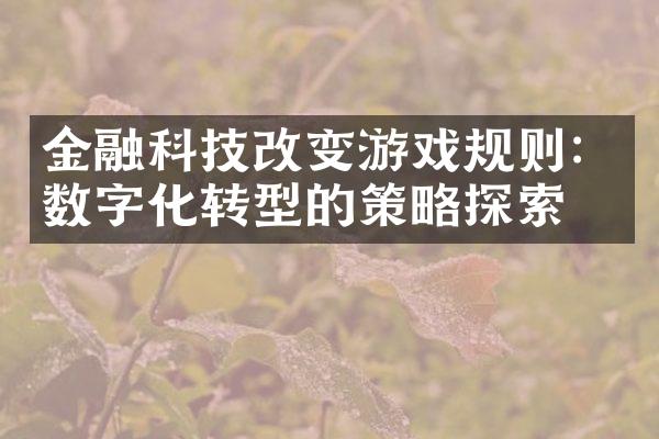 金融科技改变游戏规则：数字化转型的策略探索