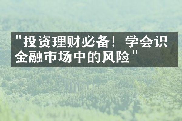 "投资理财必备！学会识别金融市场中的风险"