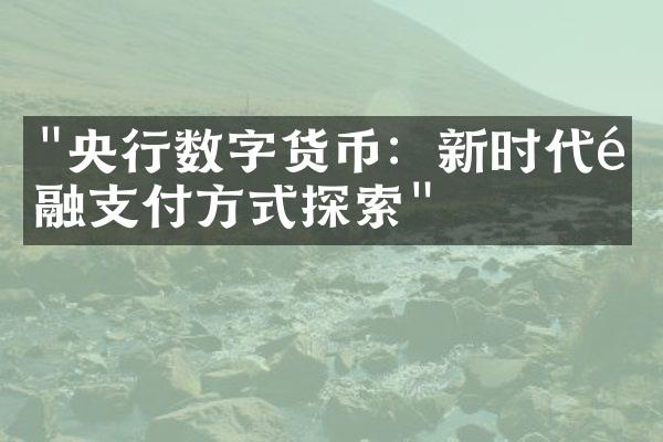 "央行数字货币：新时代金融支付方式探索"