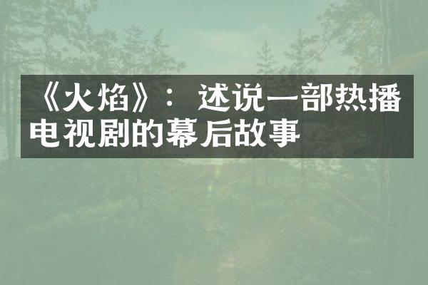 《火焰》：述说一部热播电视剧的幕后故事