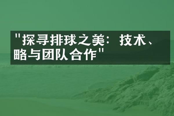 "探寻排球之美：技术、策略与团队合作"