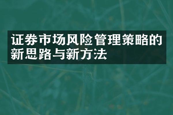 证券市场风险管理策略的新思路与新方法