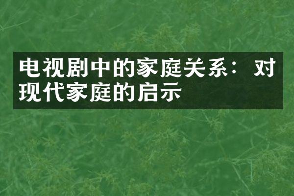 电视剧中的家庭关系：对现代家庭的启示