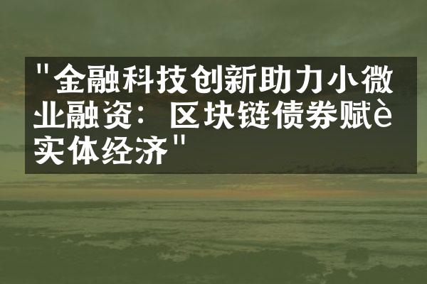 "金融科技创新助力小微企业融资：区块链债券赋能实体经济"