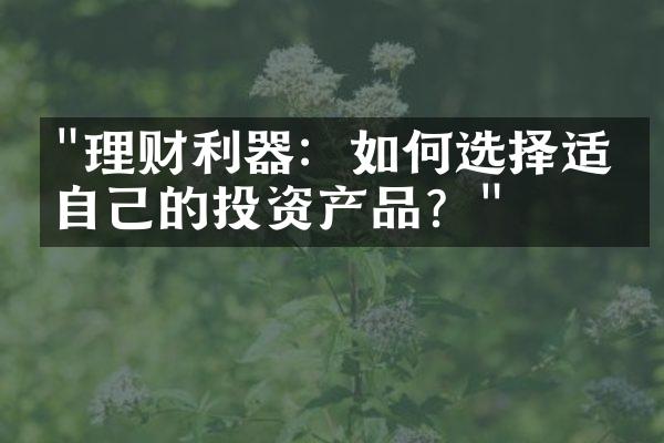 "理财利器：如何选择适合自己的投资产品？"