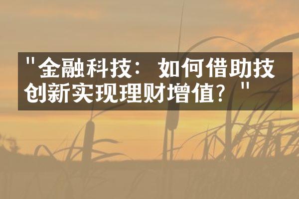 "金融科技：如何借助技术创新实现理财增值？"