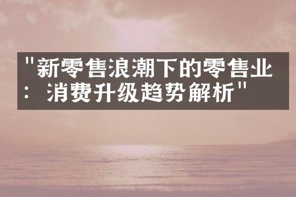 "新零售浪潮下的零售业态：消费升级趋势解析"