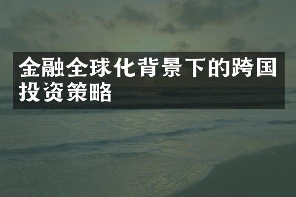 金融全球化背景下的跨国投资策略