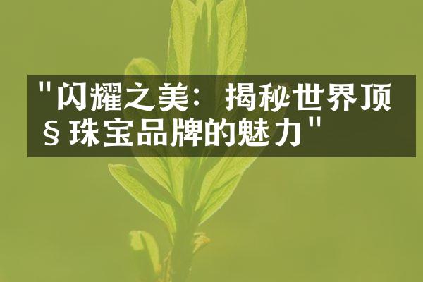 "闪耀之美：揭秘世界顶级珠宝品牌的魅力"