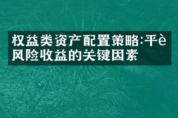 权益类资产配置策略:平衡风险收益的关键因素