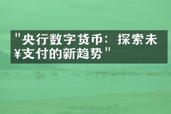 "央行数字货币：探索未来支付的新趋势"