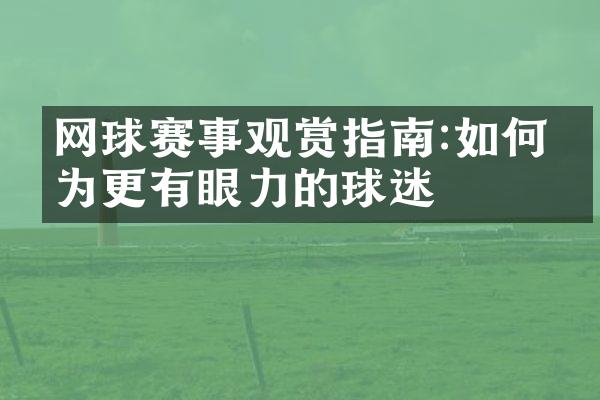 网球赛事观赏指南:如何成为更有眼力的球迷