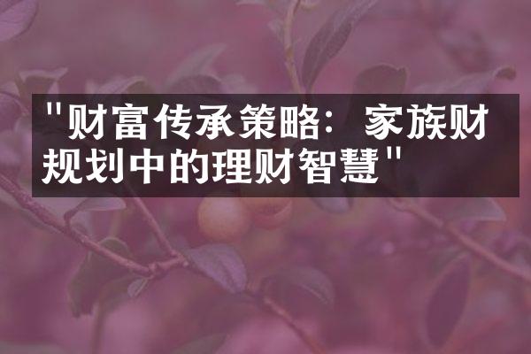 "财富传承策略：家族财务规划中的理财智慧"