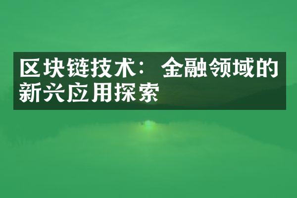 区块链技术：金融领域的新兴应用探索