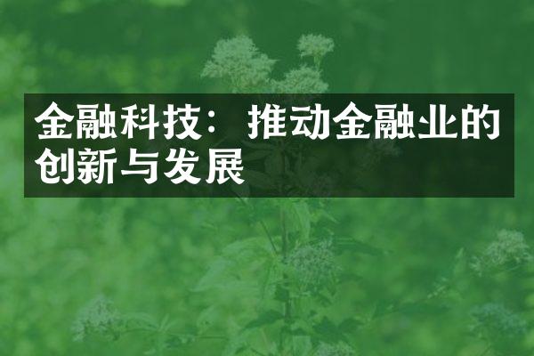 金融科技：推动金融业的创新与发展