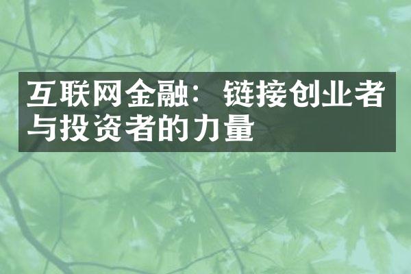 互联网金融：链接创业者与投资者的力量