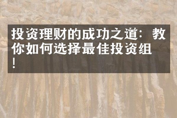 投资理财的成功之道：教你如何选择最佳投资组合！