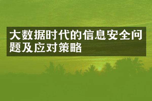 大数据时代的信息安全问题及应对策略