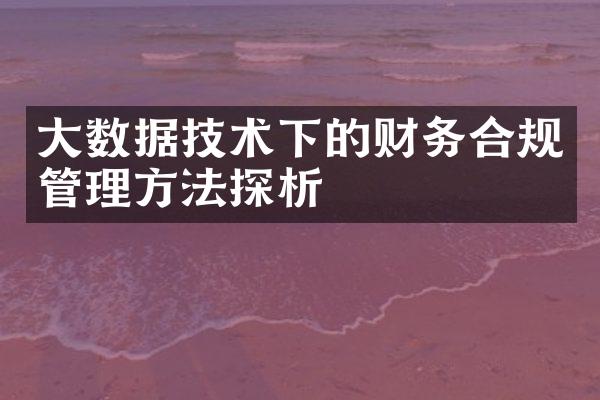 大数据技术下的财务合规管理方法探析