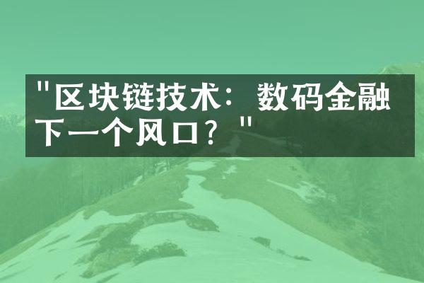 "区块链技术：数码金融的下一个风口？"