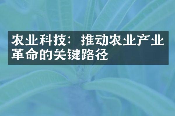 农业科技：推动农业产业革命的关键路径