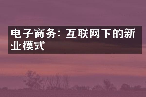 电子商务: 互联网下的新商业模式